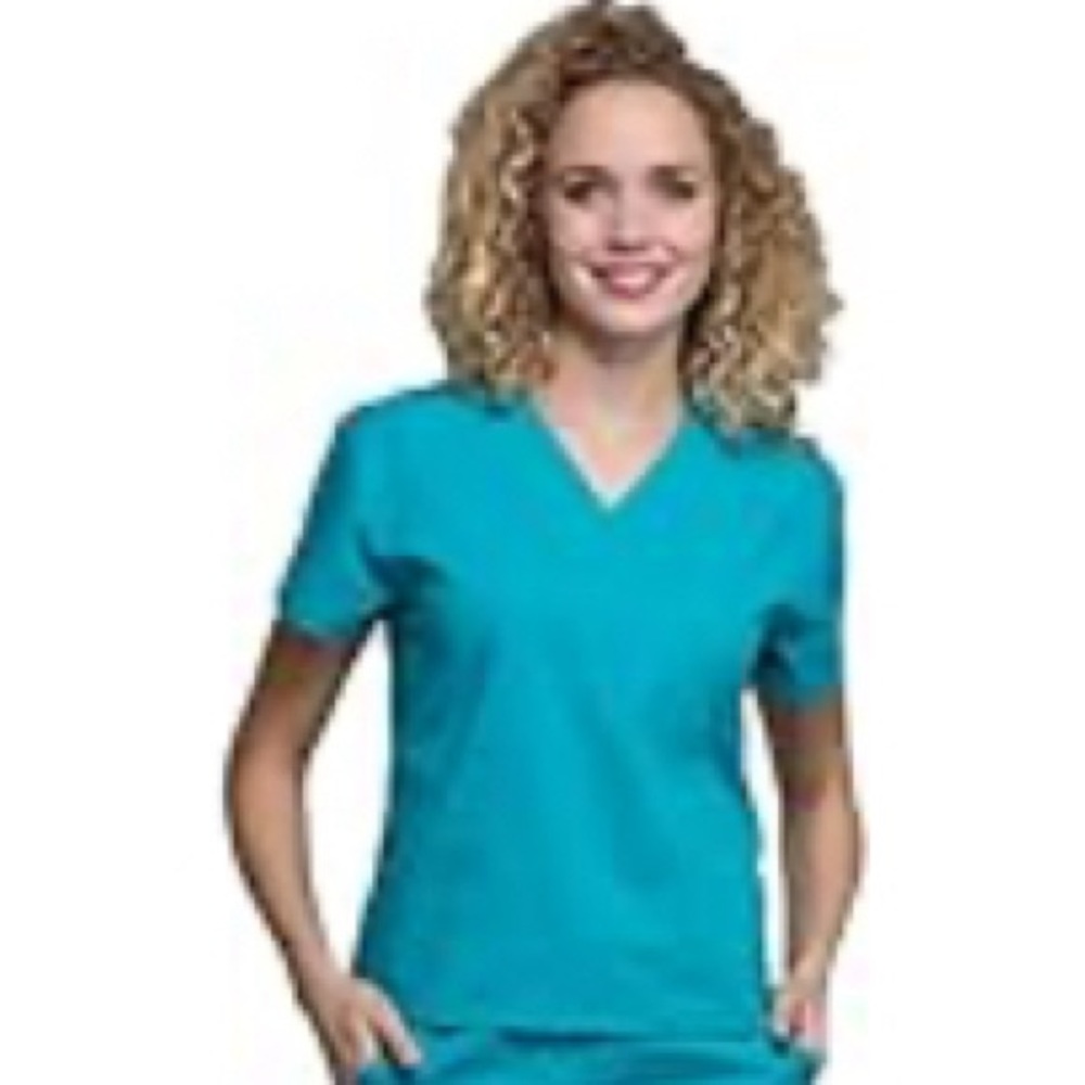 Cherokee Scrub top Mock Wrap Top (Teal Blue, X-Small)